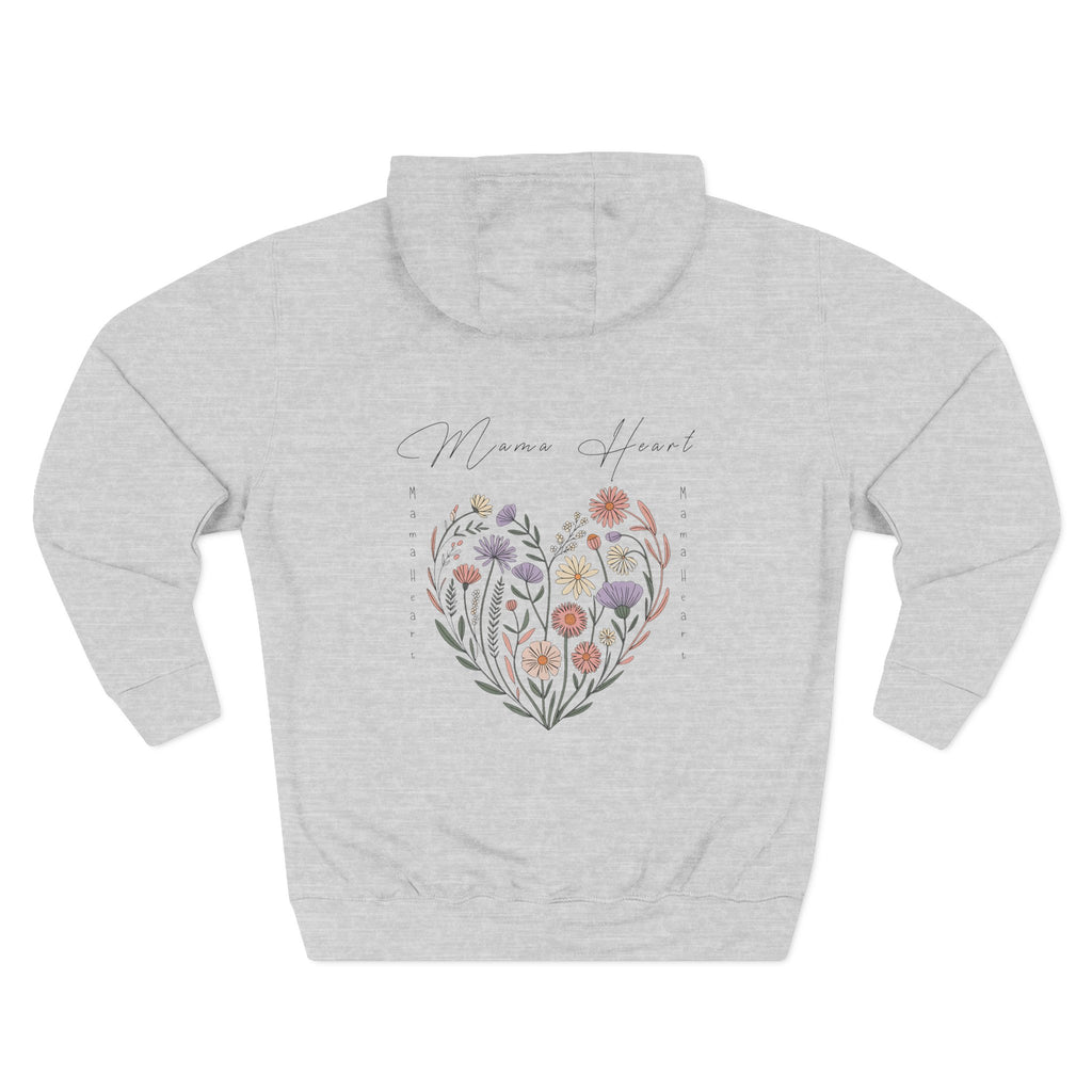 Front view of heather grey hoodie with customizable name embroidered on the chest