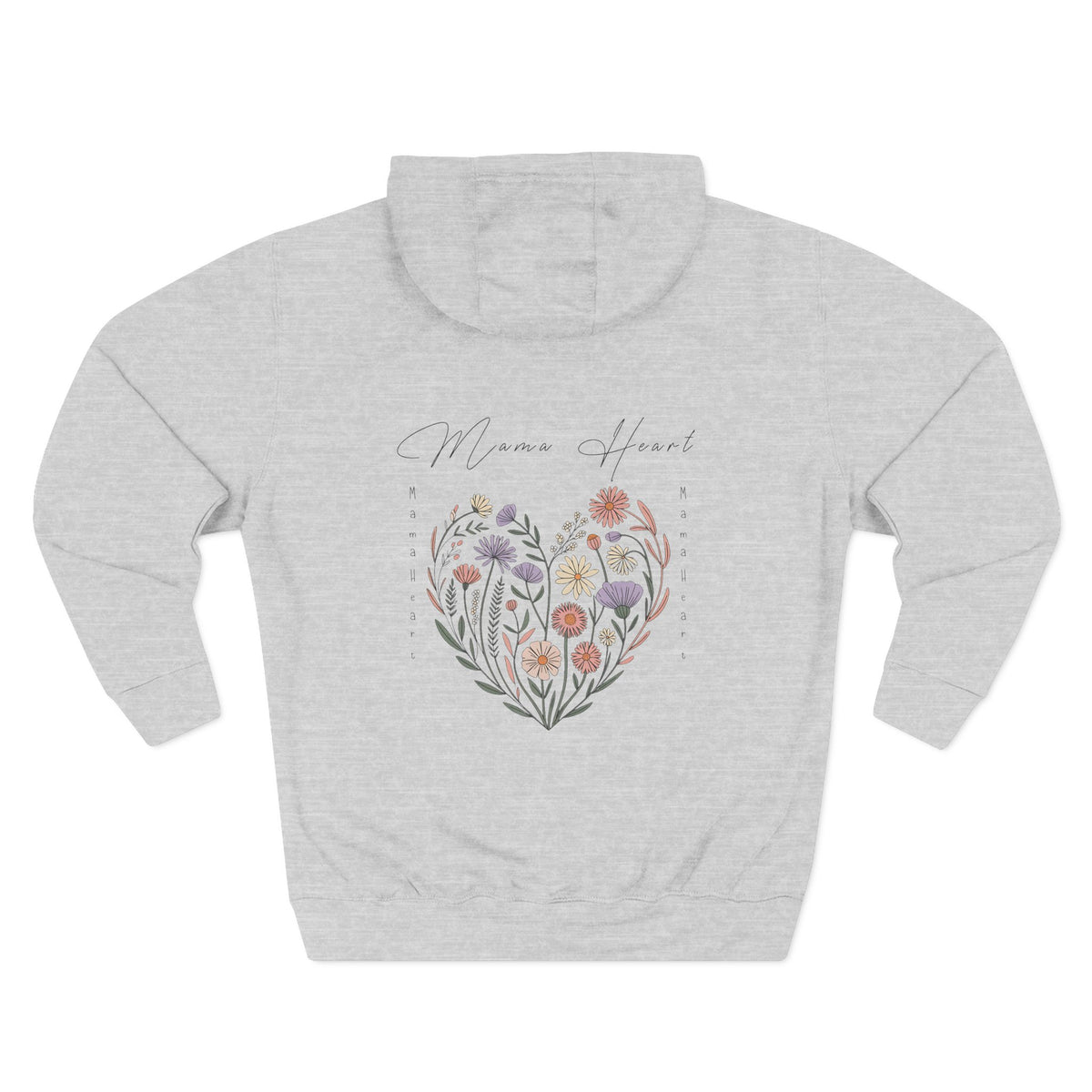 Front view of heather grey hoodie with customizable name embroidered on the chest