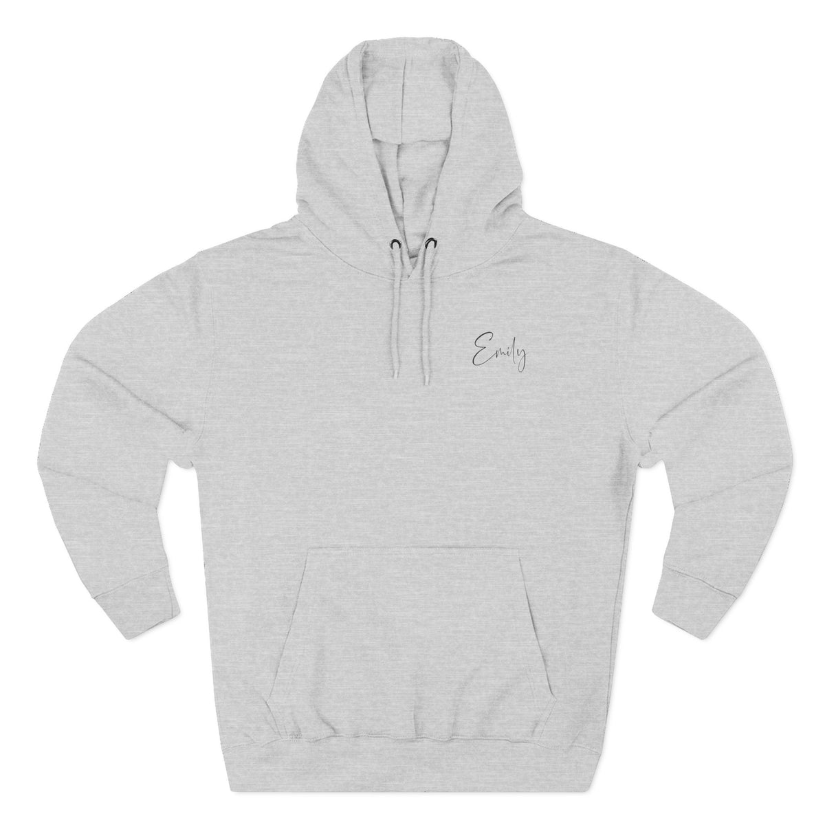 Back view of heather grey hoodie with “Mama Heart” design