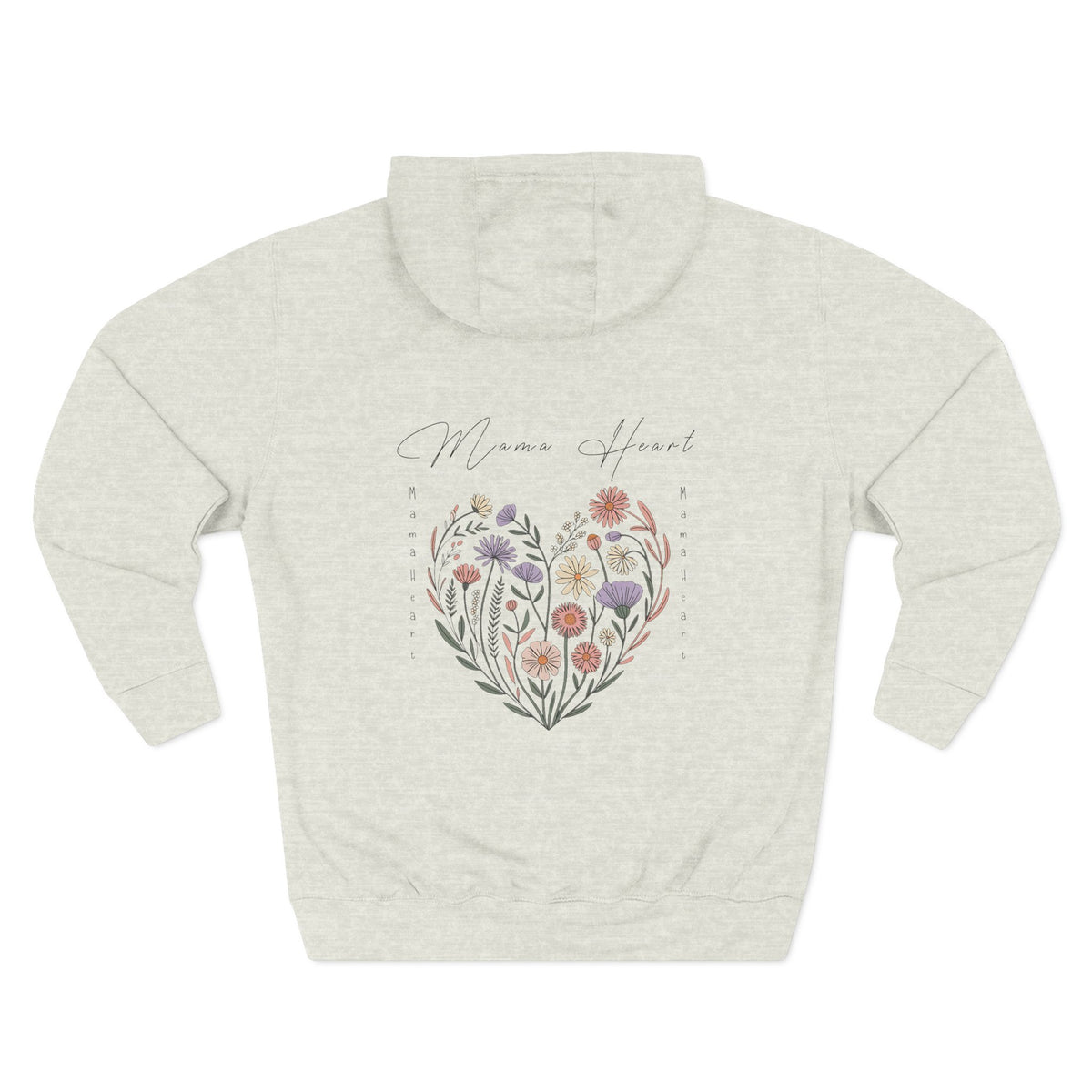 Front view of oatmeal heather hoodie with customizable name embroidered on the chest