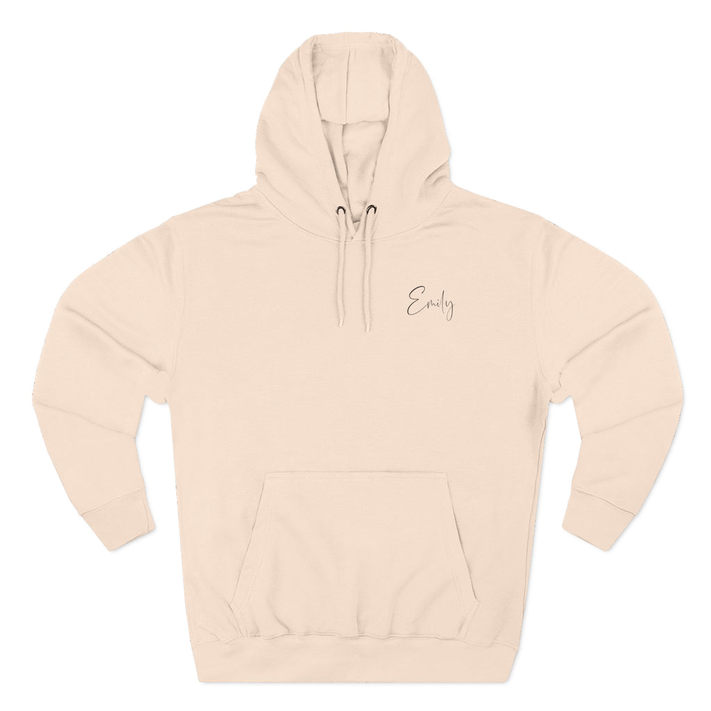 Back view of pale pink hoodie with “Mama Heart” design