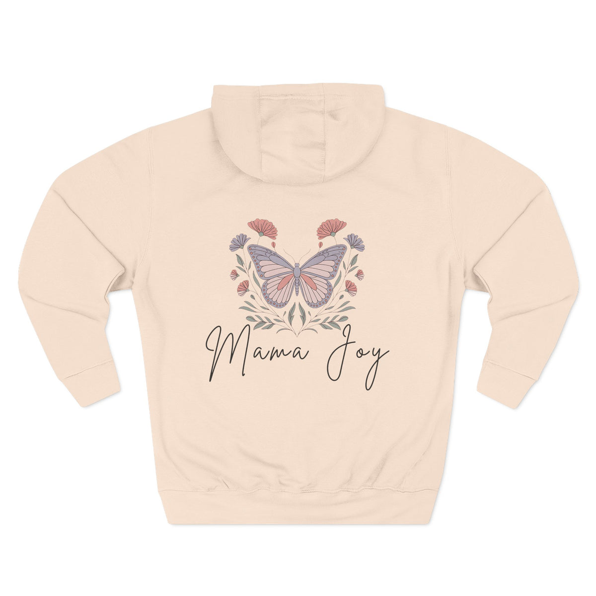 Back view of the personalized hoodie with "Mama Joy" and embroidered name