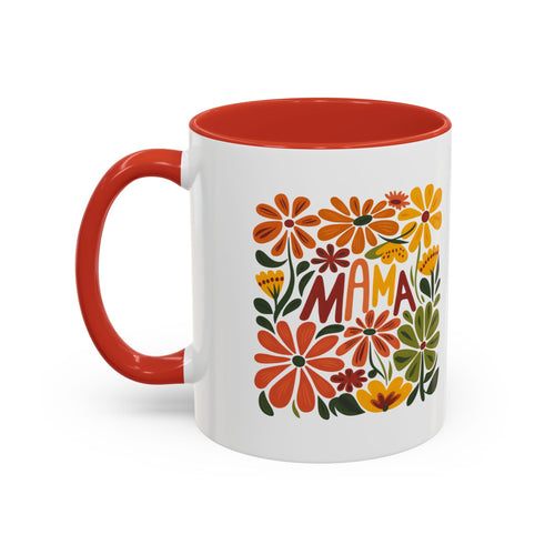 Mama accent mug surrounded by warm retro flowers