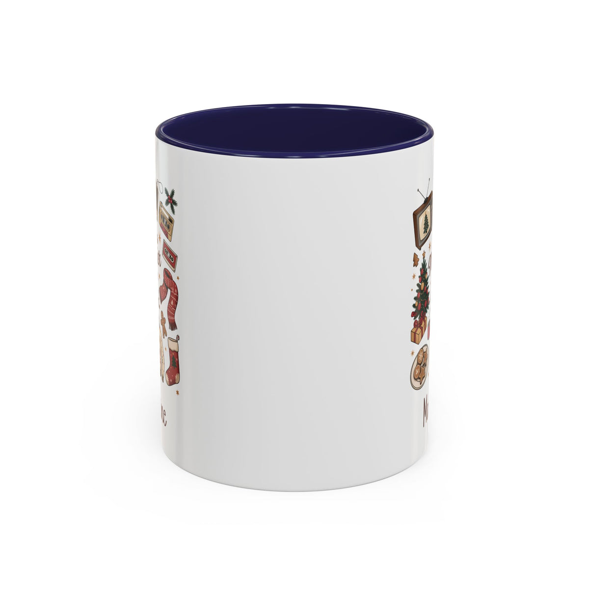 Navy personalized Merrier in the 90s mug, 11oz, back view