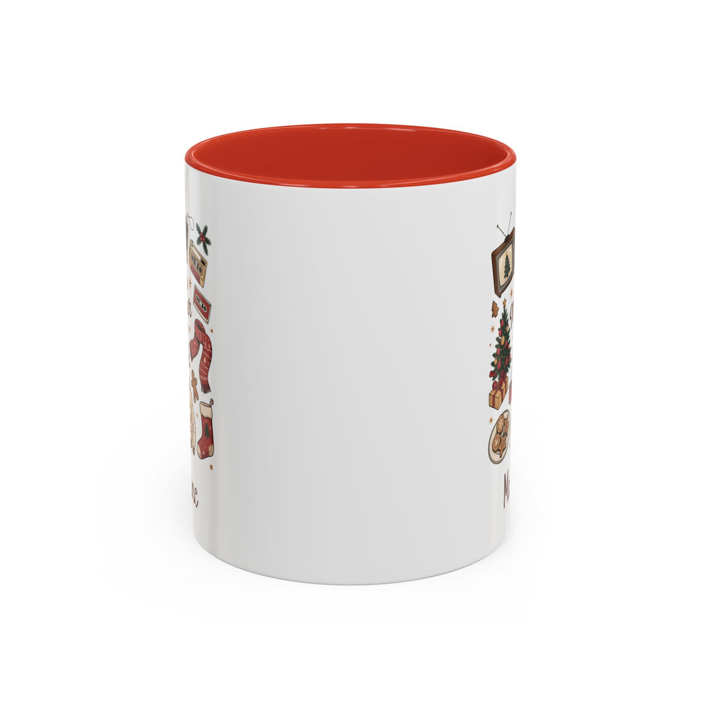 Red personalized Merrier in the 90s mug, 11oz, back view
