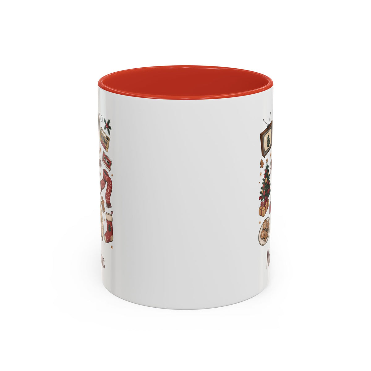 Red personalized Merrier in the 90s mug, 11oz, back view