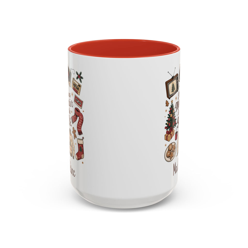 Red personalized Merrier in the 90s mug, 15oz, back view