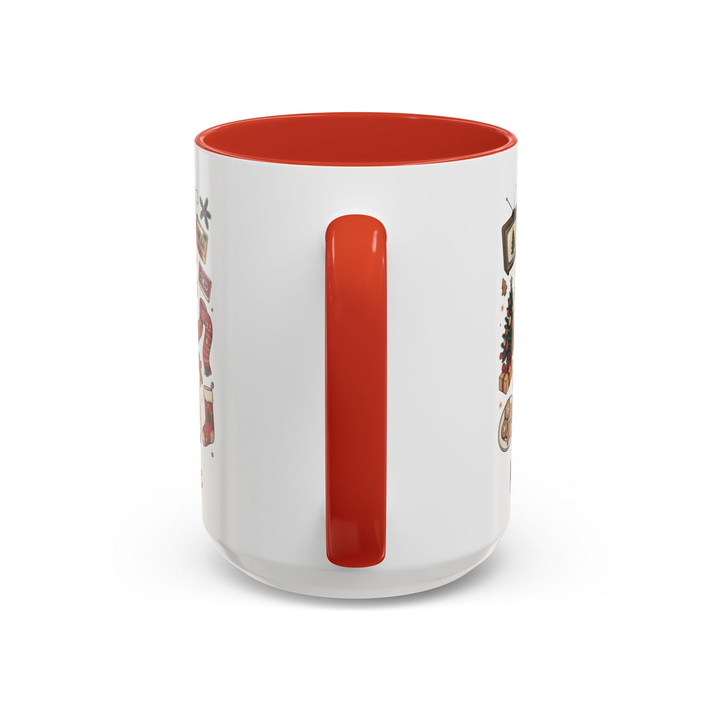 Red personalized Merrier in the 90s mug, 15oz, handle view