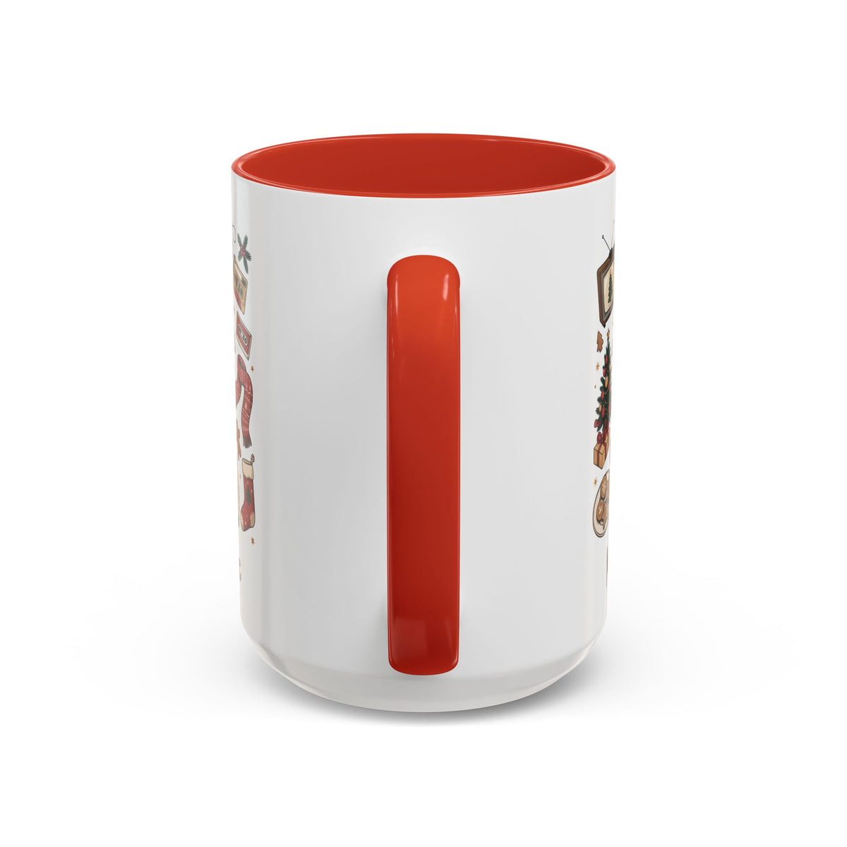 Red personalized Merrier in the 90s mug, 15oz, handle view