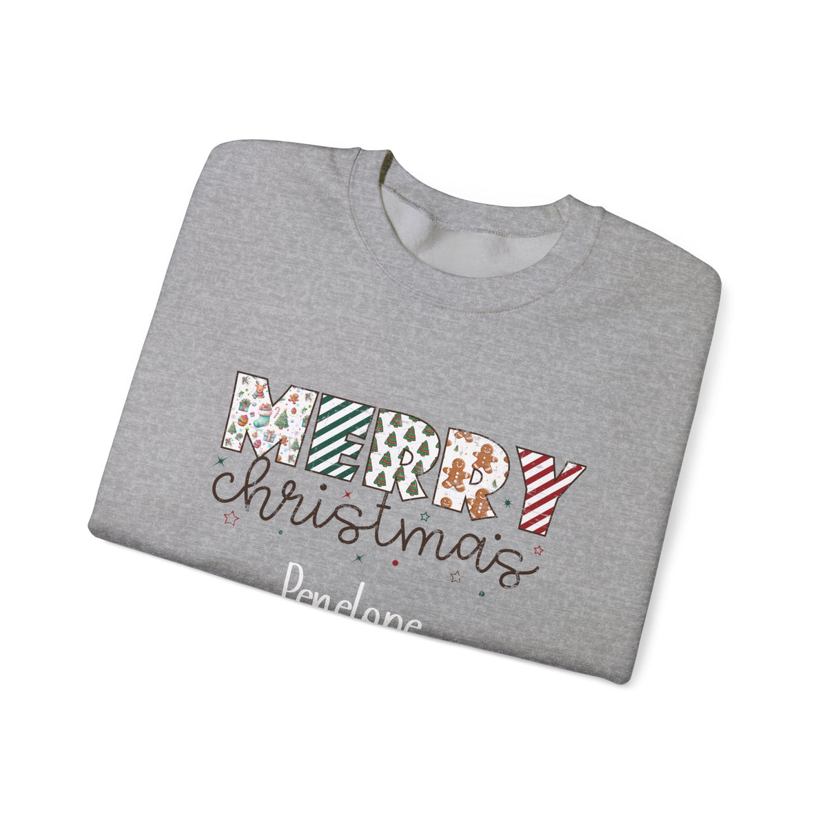 Sport Grey personalized Merry Christmas sweatshirt, folded