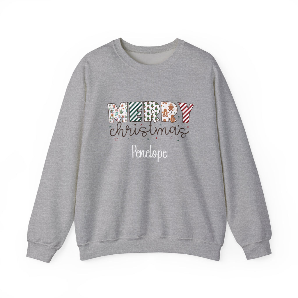 Sport Grey personalized Merry Christmas sweatshirt, front view