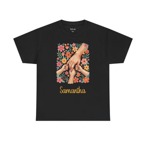 Personalized Mom T-Shirt – Family Hands Floral Tee