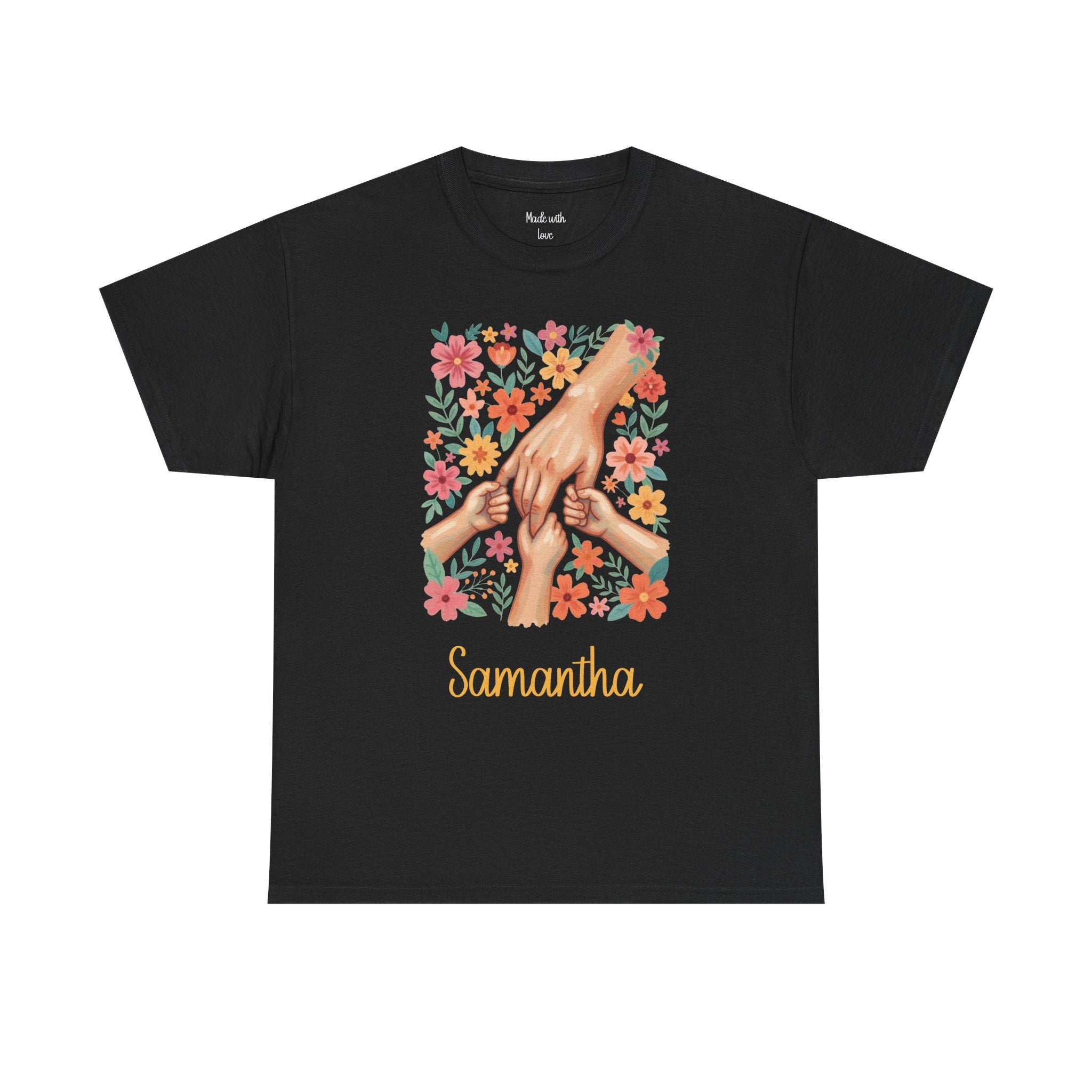 Family Hands Floral personalized t-shirt with name on the front
