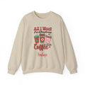 Sand personalized More Coffee Christmas sweatshirt, front view