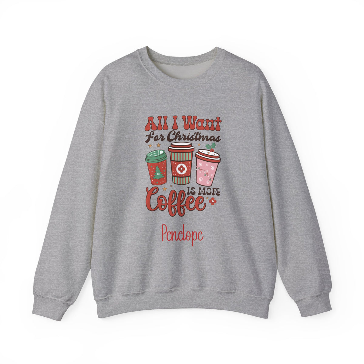 Sport Grey personalized More Coffee Christmas sweatshirt, front view