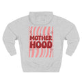 Front view of heather grey hoodie with customizable name embroidered on the chest