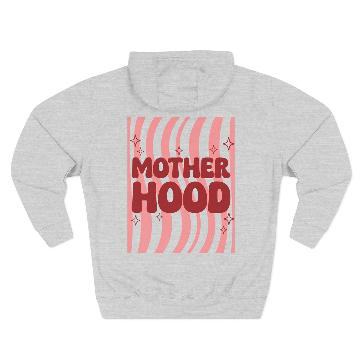 Front view of heather grey hoodie with customizable name embroidered on the chest