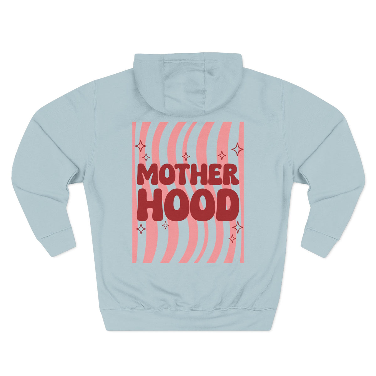 Front view of blue mist hoodie with customizable name embroidered on the chest