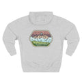 Front view of heather grey hoodie with customizable name embroidered on the chest