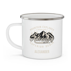 Personalized "Mountain Explorer Since 1982" Enamel Mug – Camping Mug for Dad, 12oz