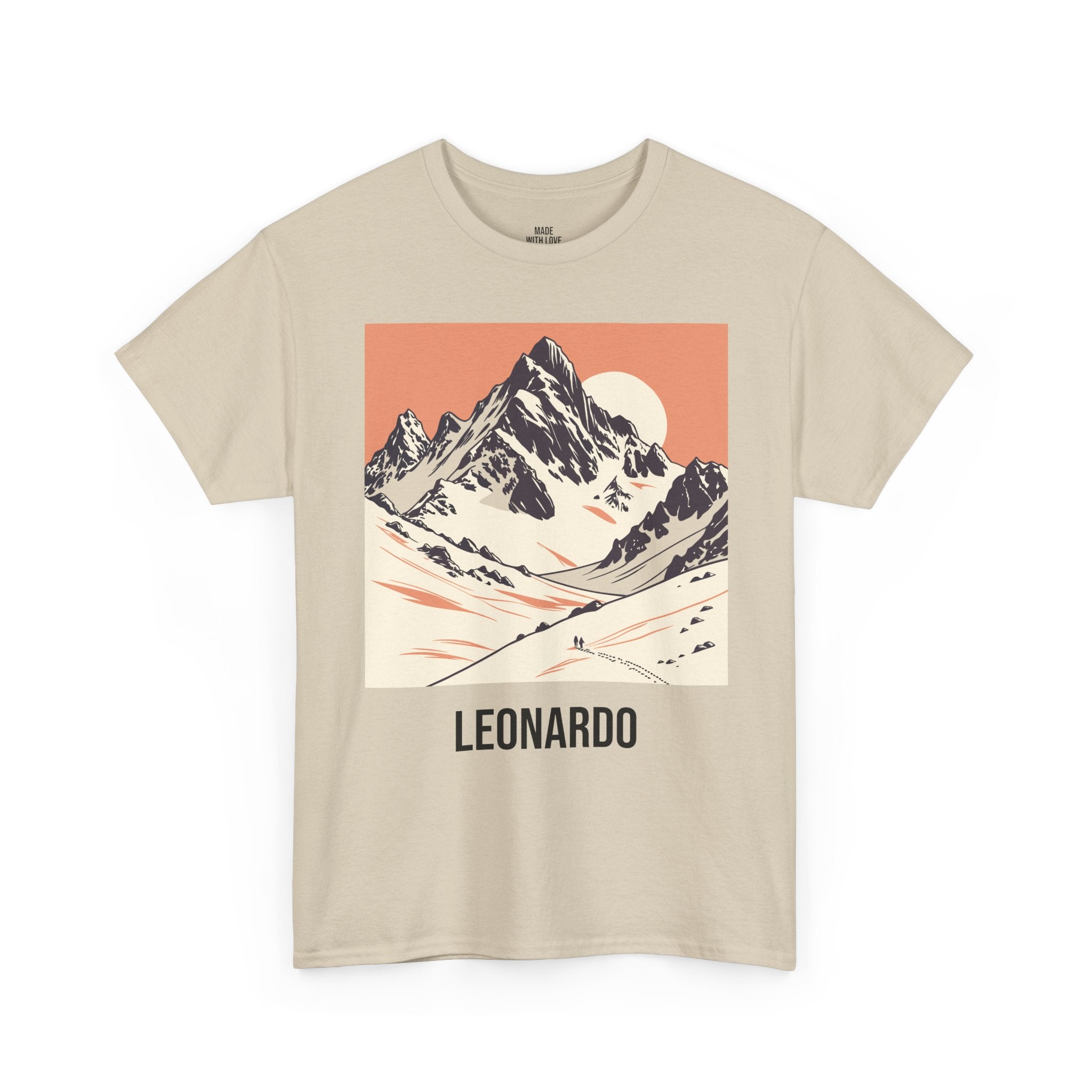 Mountain Sunset personalized t-shirt with alpine design and name on the front