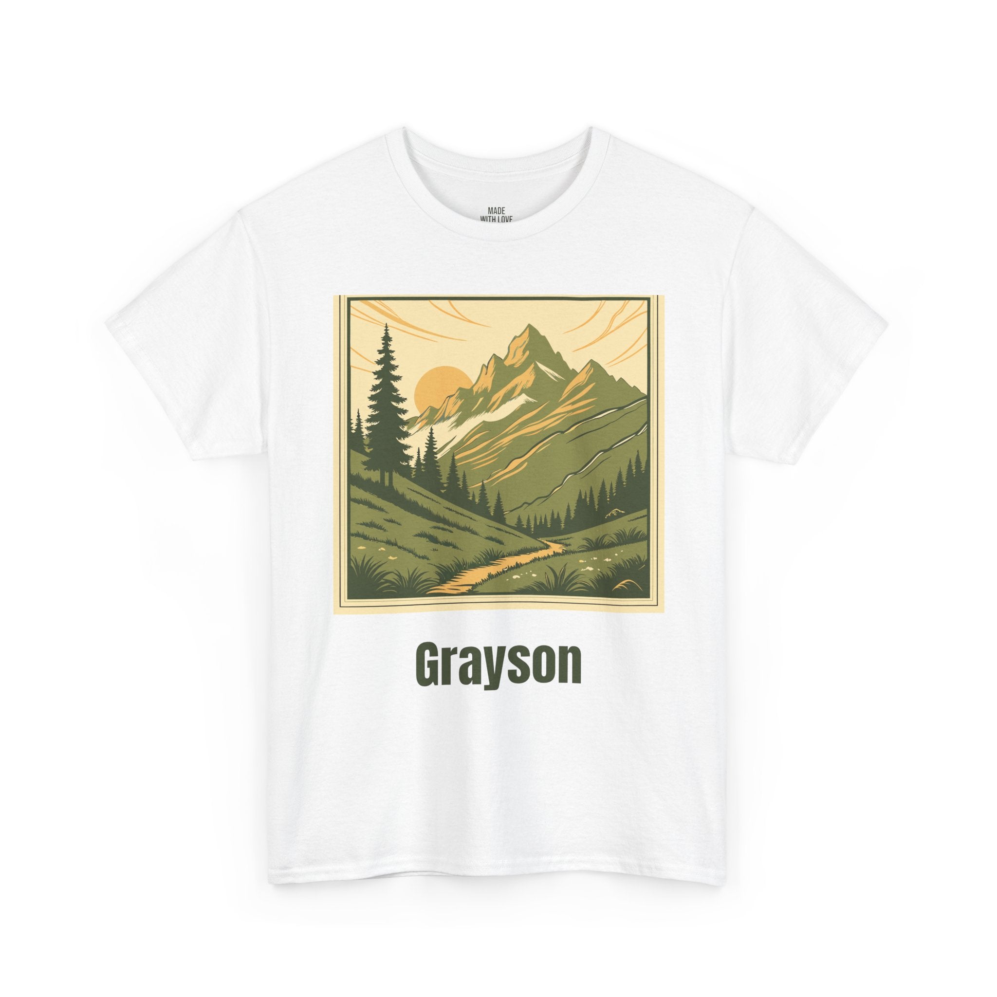 Mountain Trail personalized t-shirt with forest design and name on the front