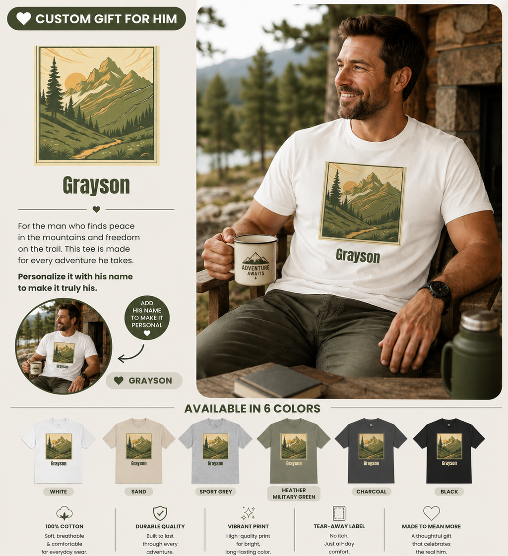 Mountain Trail t-shirt shown in a lifestyle setting