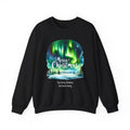 Black personalized Northern Lights Family Christmas sweatshirt, front view
