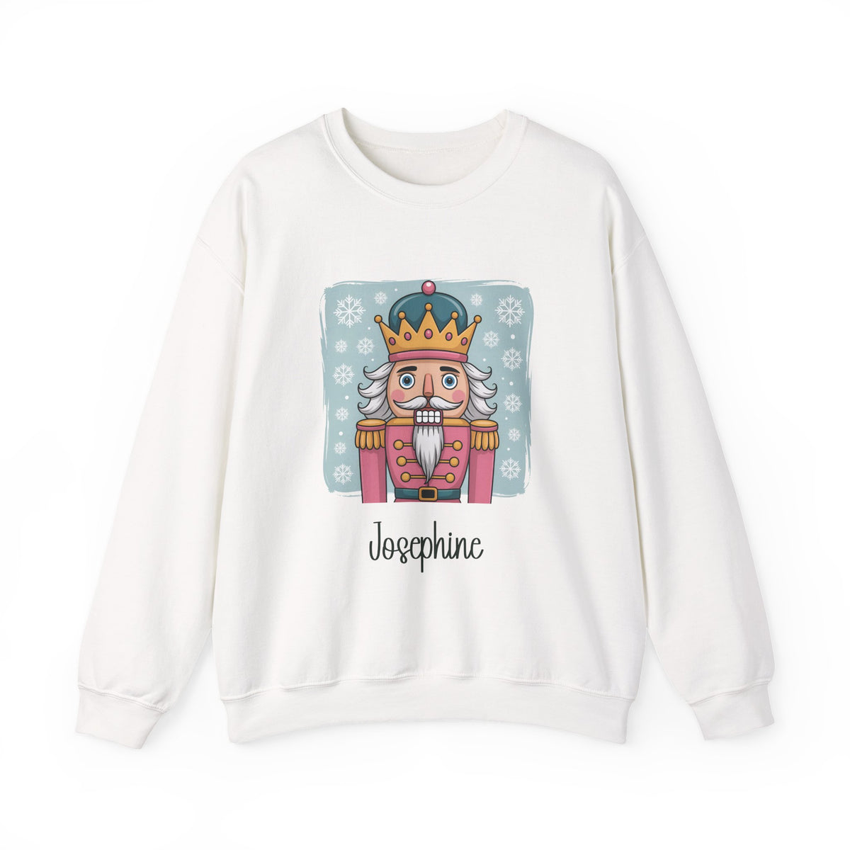 White personalized Nutcracker sweatshirt, front view