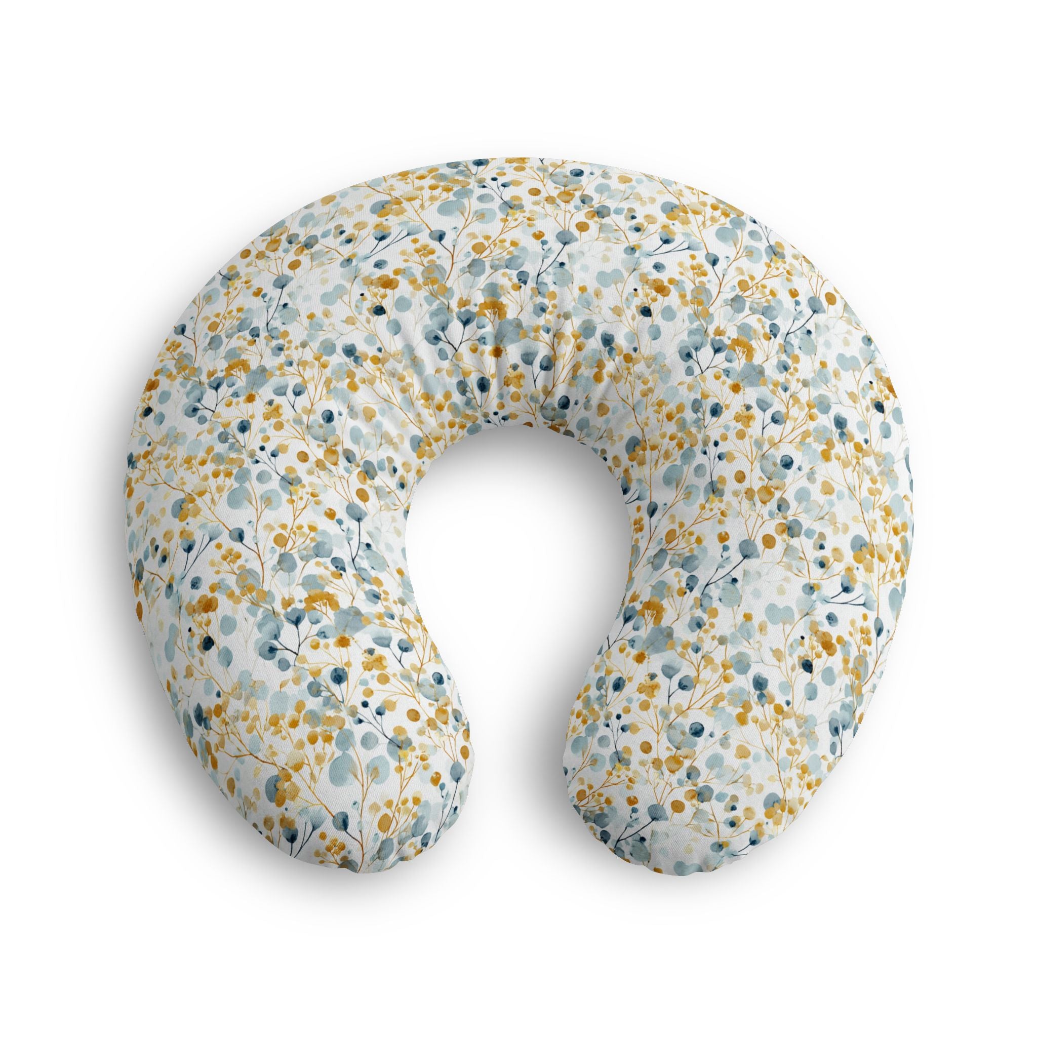 Blue and mustard floral nursing pillow cover shown from another angle