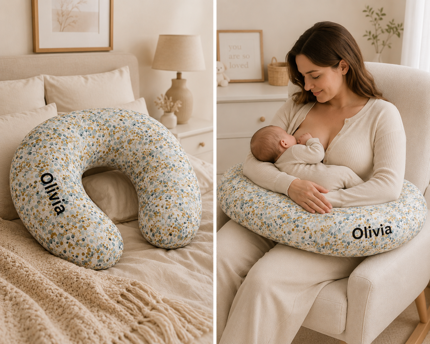 Size guide showing the nursing pillow cover dimensions