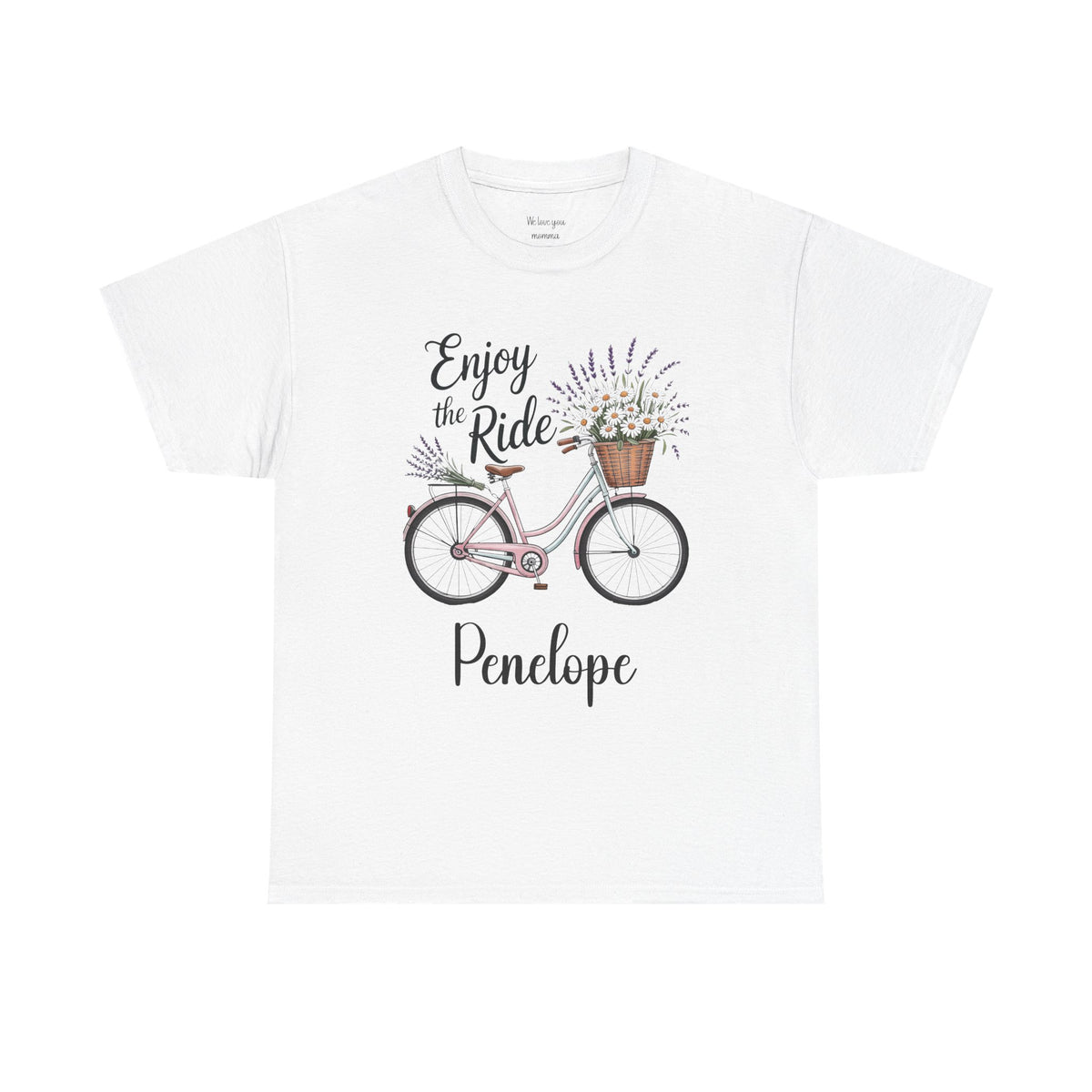 Personalized Enjoy the Ride t-shirt with floral bicycle design