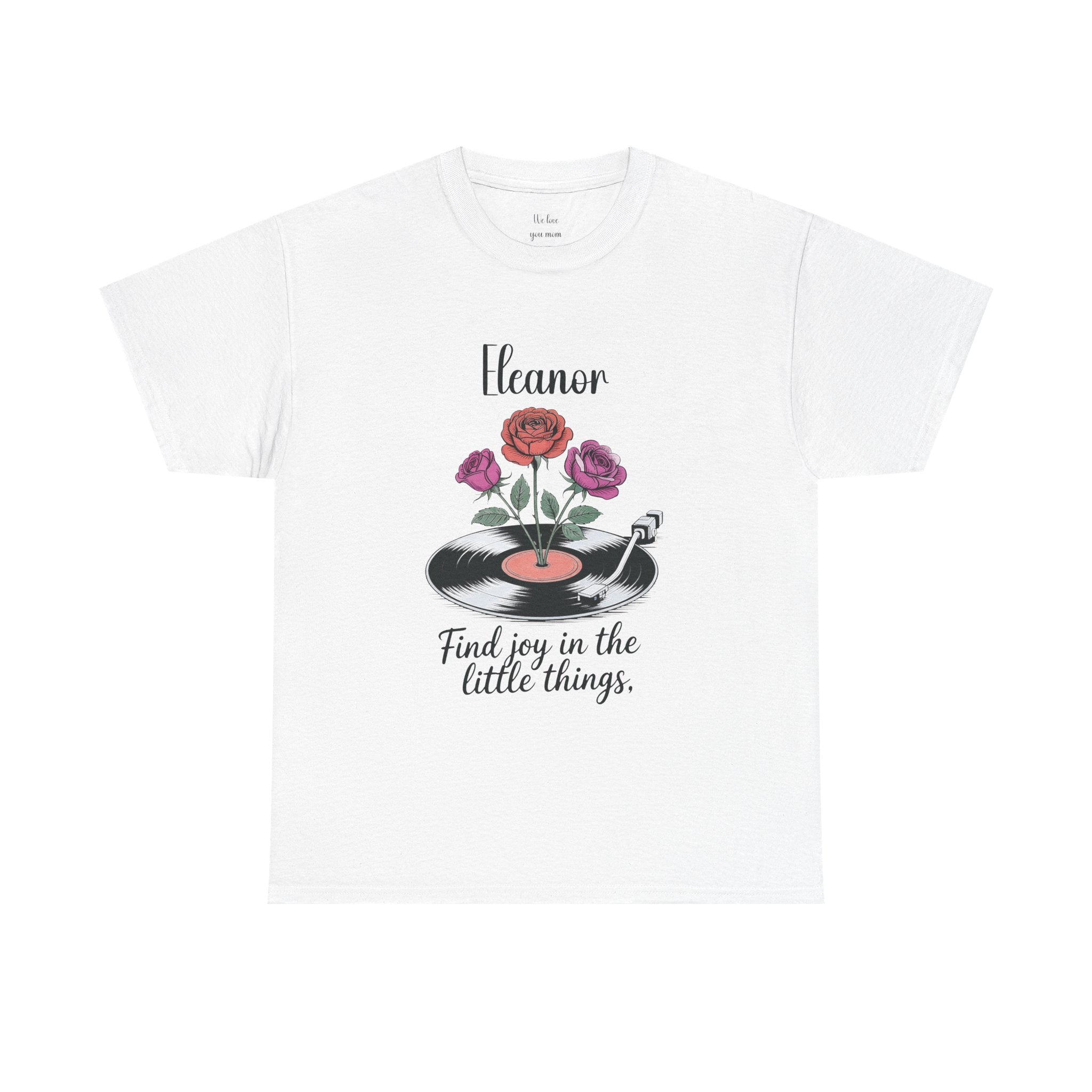 Personalized Find Joy in the Little Things t-shirt with vinyl record design