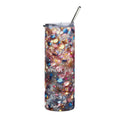 Personalized glitter-look sparkle skinny tumbler with metal straw and a name in white script