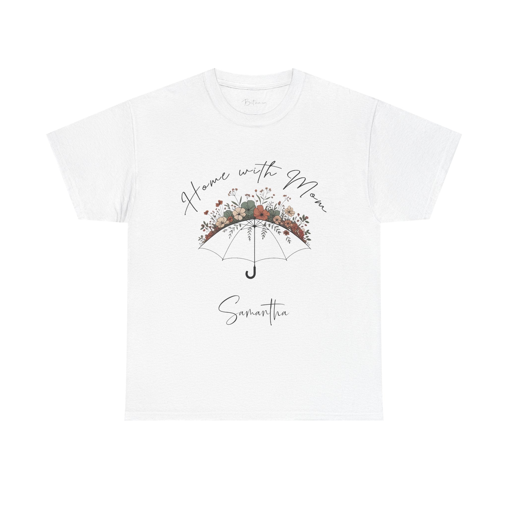 Personalized Home with Mama t-shirt with floral umbrella design