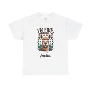 Personalized I'm Fine Everything's Fine T-Shirt – Funny Alpaca Tee