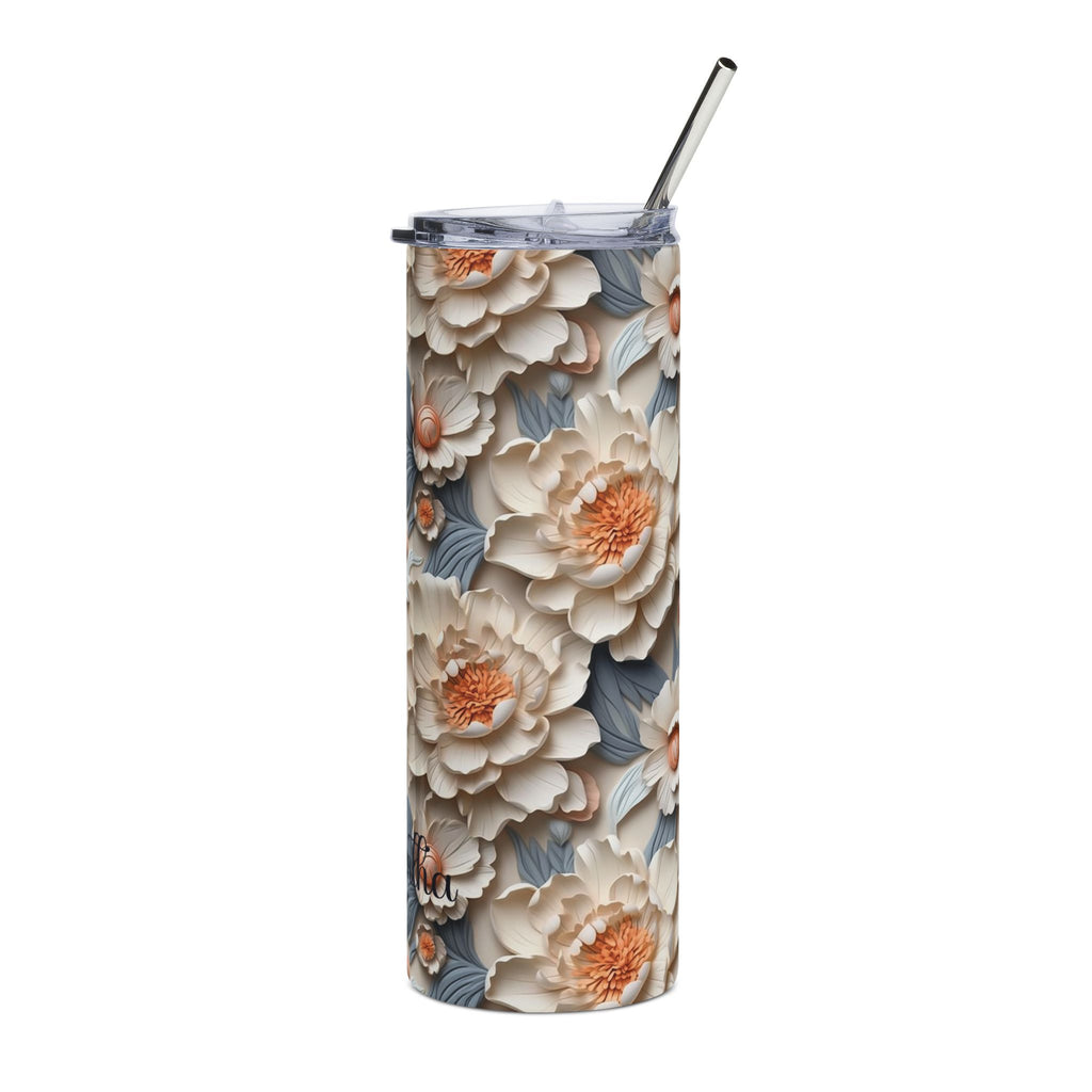 Personalized ivory floral tumbler shown from another angle to display the full design