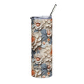 Personalized ivory and peach floral skinny tumbler with metal straw and a name in dark script