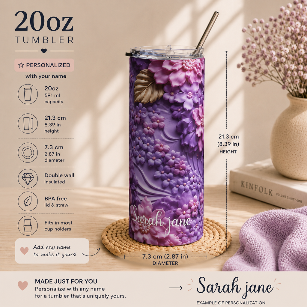 Purple lilac tumbler held in hand in an everyday lifestyle scene