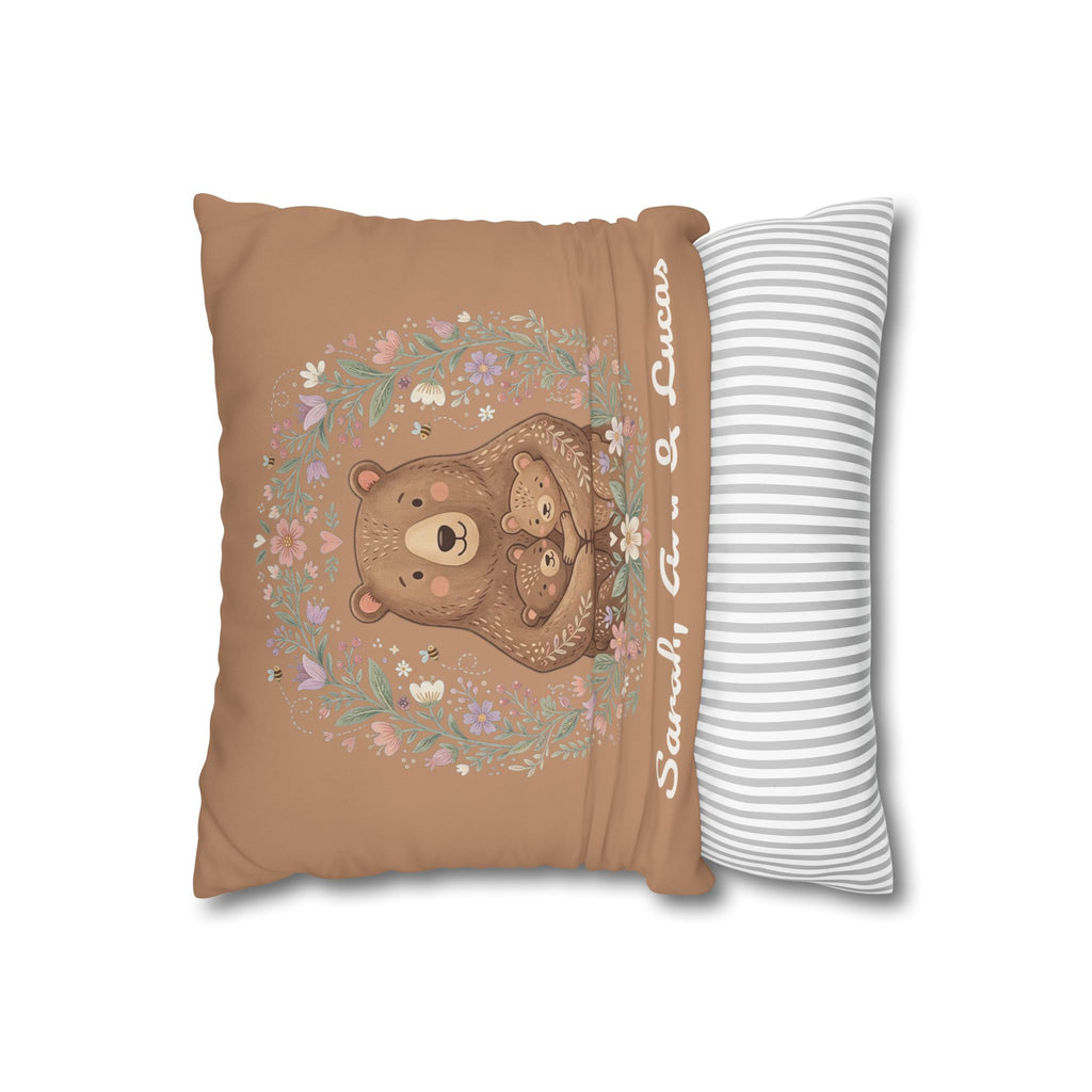 Mama bear name pillow resting on a bed