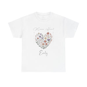Personalized Mama Heart T-Shirt – Floral Wildflower Tee