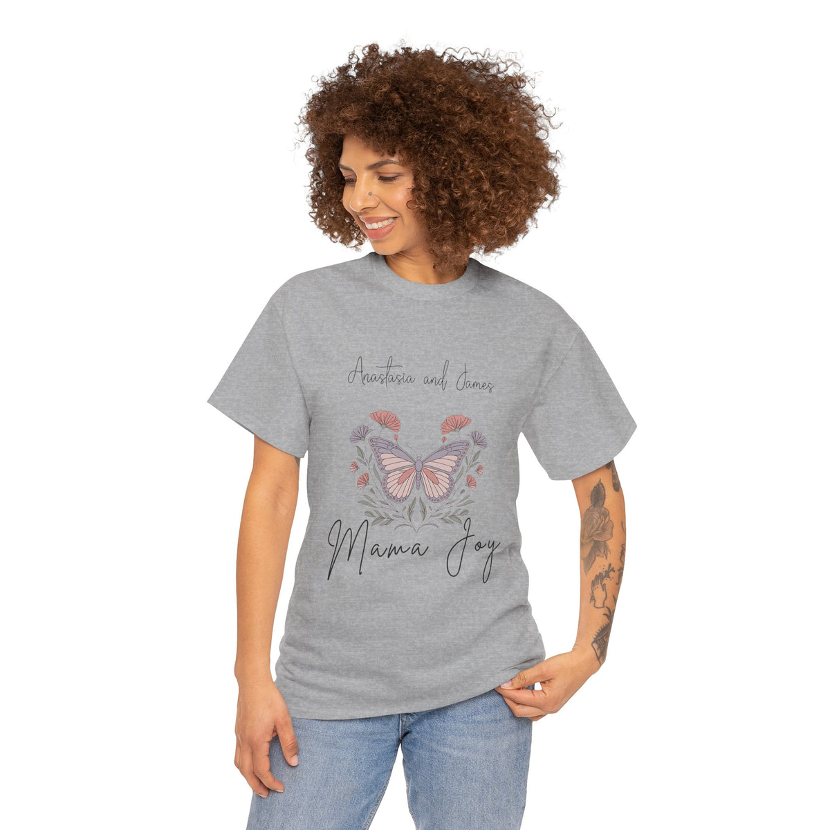 Mama Joy t-shirt on a hanger