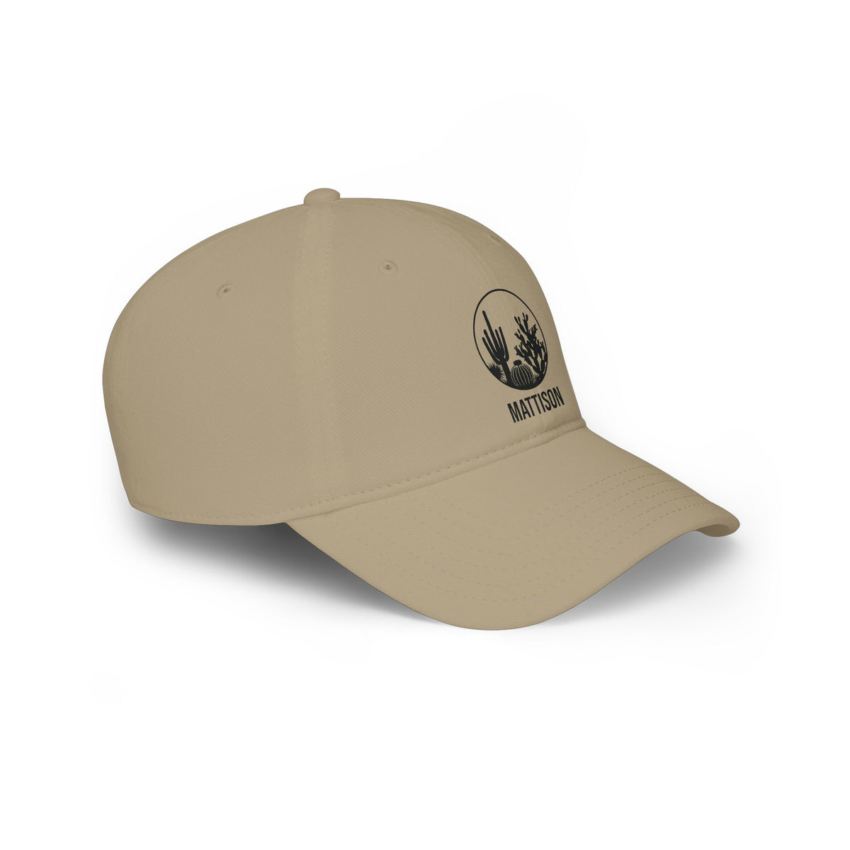 Khaki personalized minimalist cactus cap, right side view of the low-profile 6-panel fit