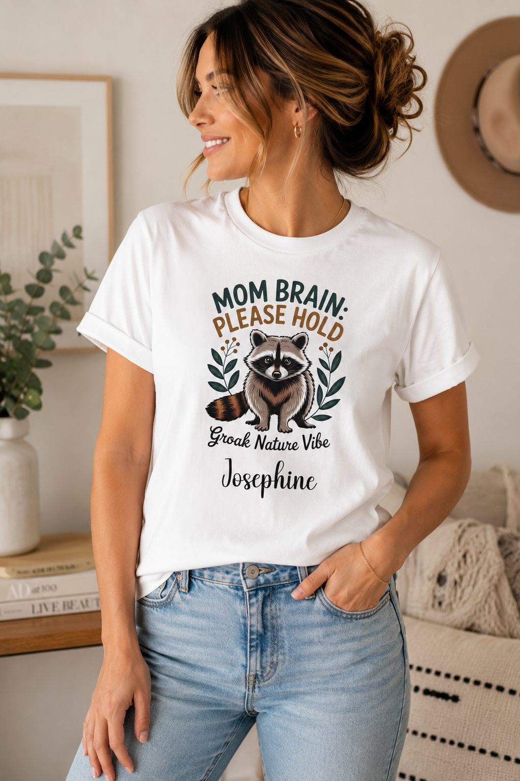 Personalized Mom Brain Please Hold T-Shirt – Funny Raccoon Tee