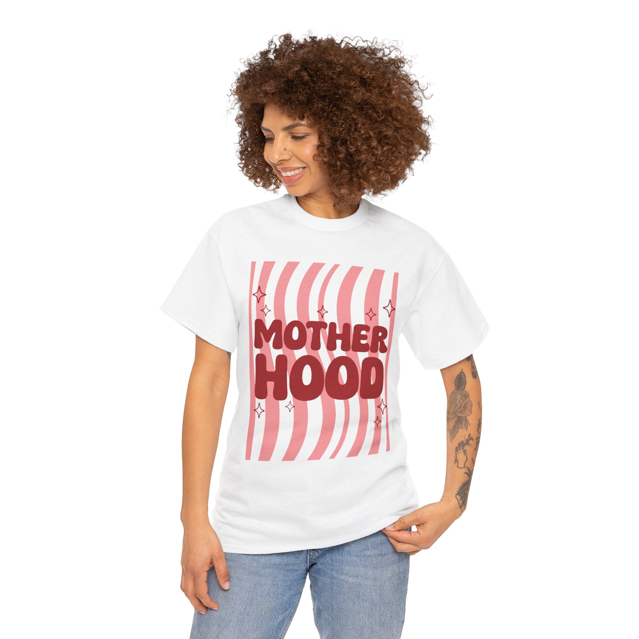 Inside neck label detail of the Motherhood t-shirt