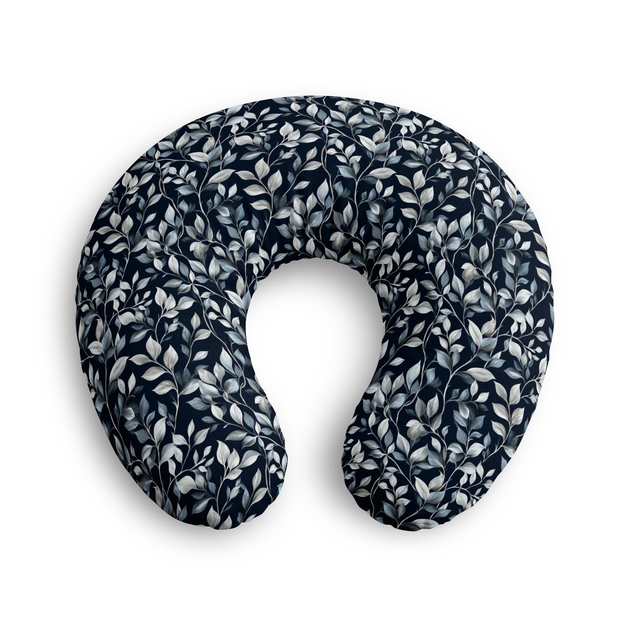 Navy botanical nursing pillow cover shown from another angle
