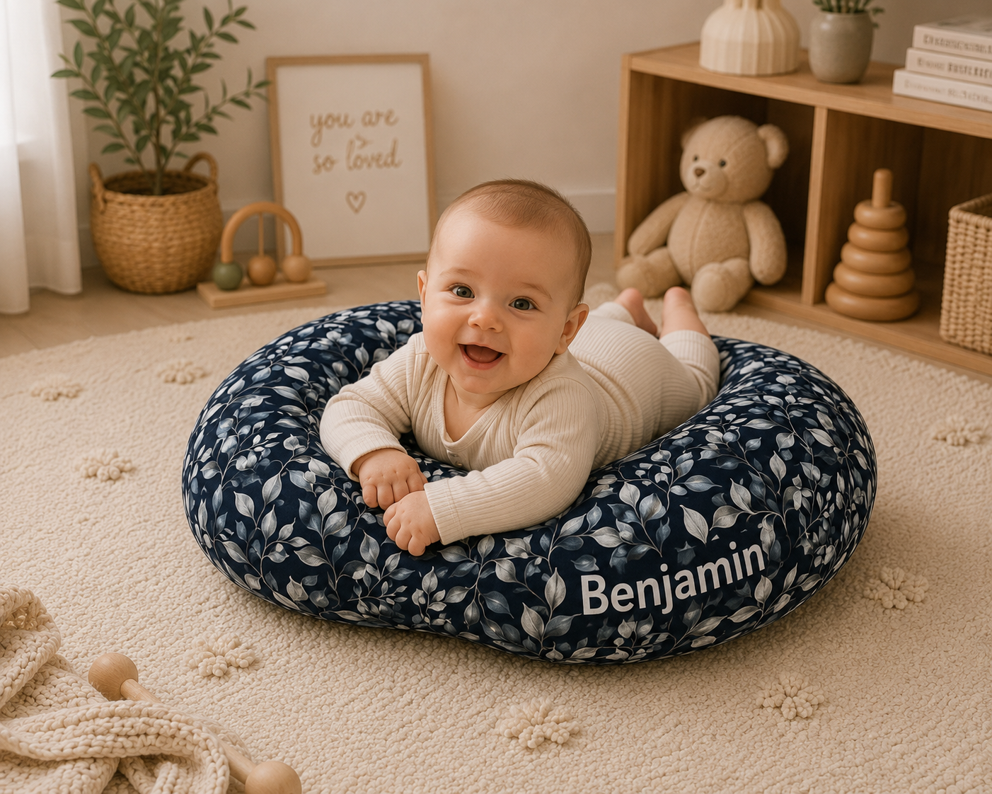 Size guide showing the nursing pillow cover dimensions
