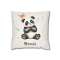 Personalized nursery pillow with a watercolour baby panda and butterfly and a custom child's name
