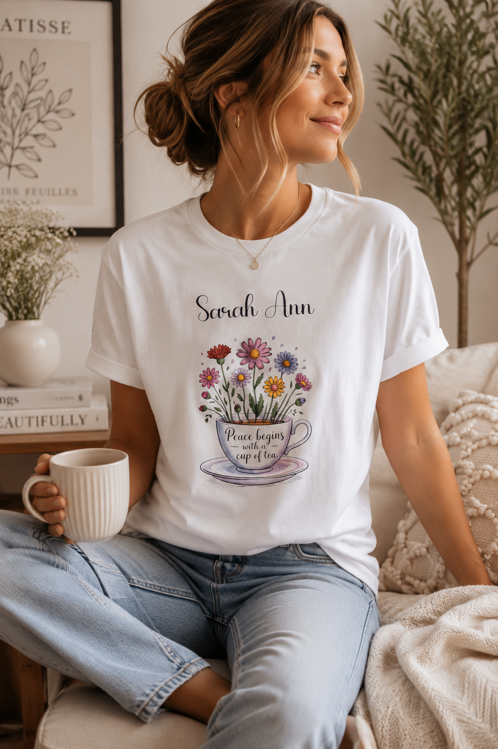 Personalized Tea Lover T-Shirt – Peace Begins with a Cup of Tea Tee