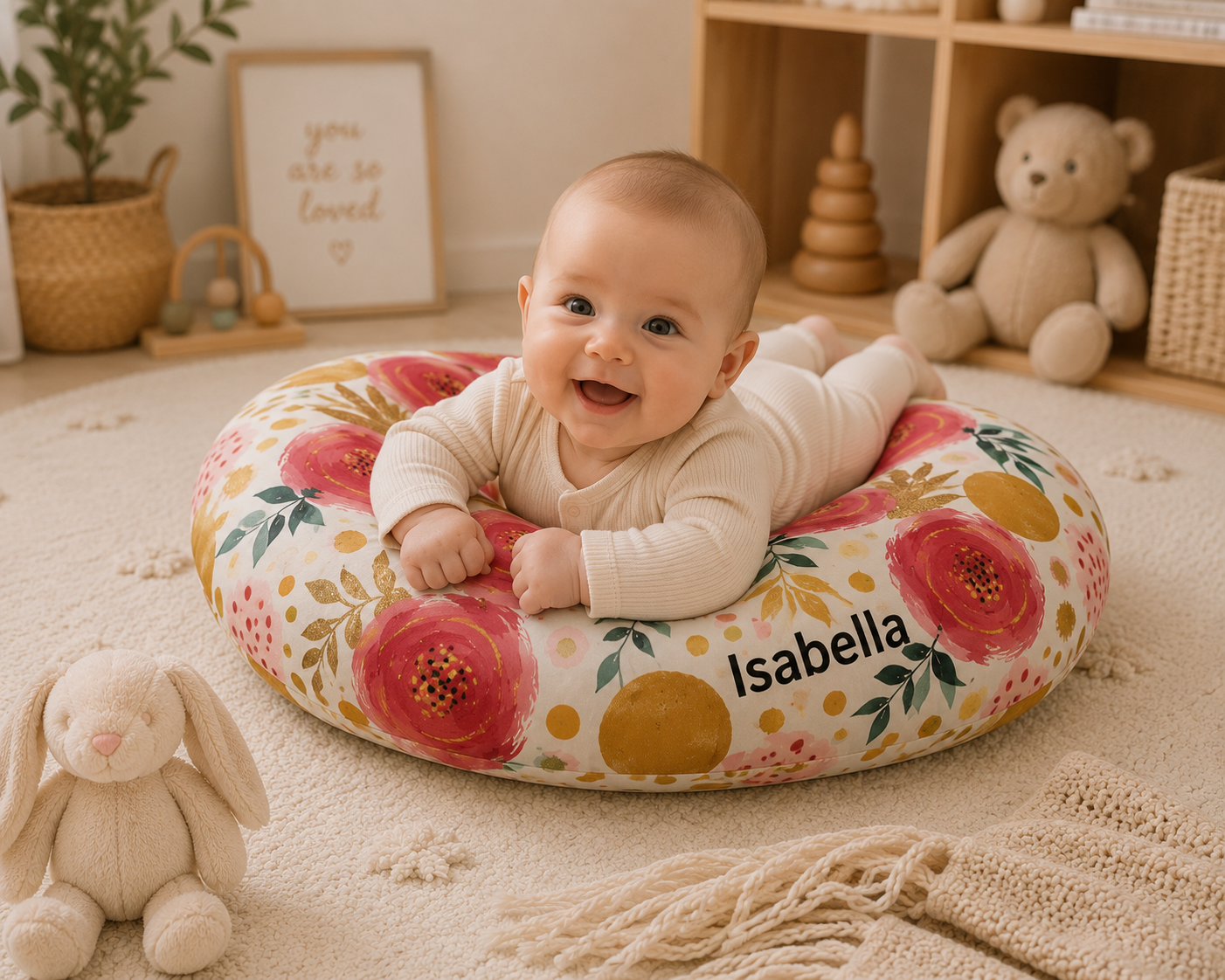 Size guide showing the nursing pillow cover dimensions